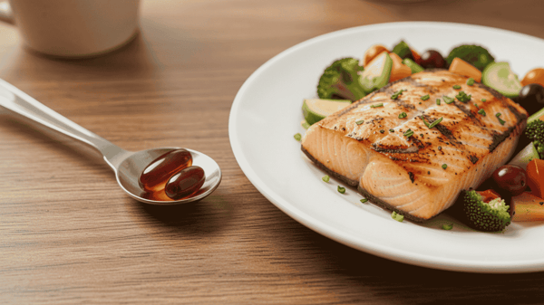 Q10 softgels and salmon